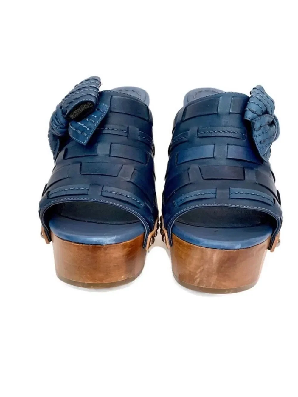 NEW Miu Miu Blue Leather Platform Heels Sz 7.5